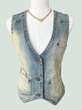 Vintage Y2K Light Wash Utility Denim Vest